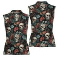 thumbnail image 1 of Floral Skull Grunge Women's Sleeveless Polo Shirt XS-4XL, 1 of 5