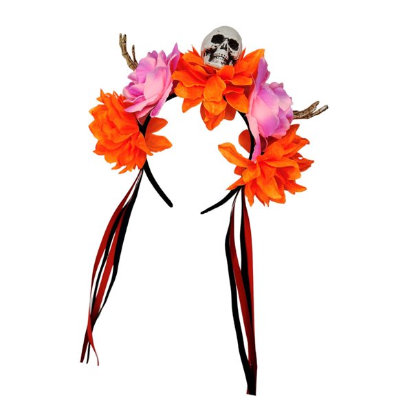 Floral Skull Hairband Elastic Resin Skull Hand Accessory Halloween Cosplays
