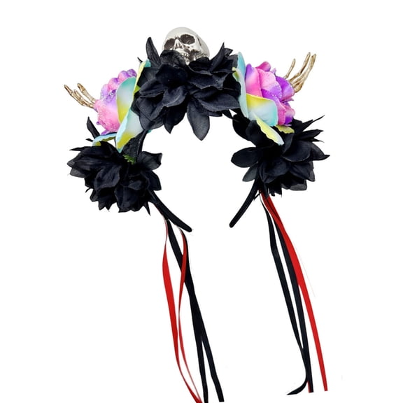Floral Skull Hairband Elastic Resin Skull Hand Accessory Halloween Cosplays