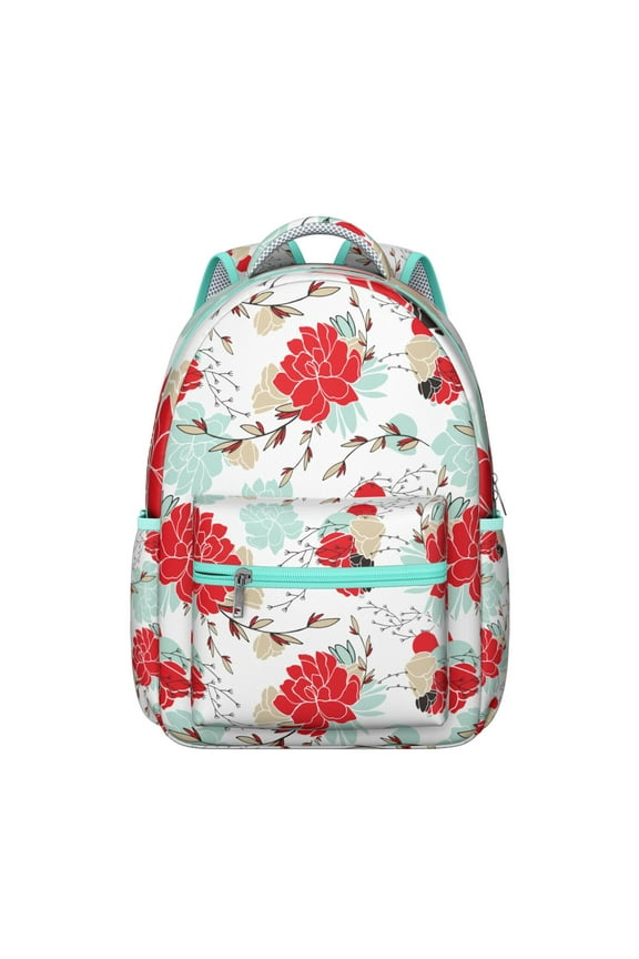 Floral and Skull Pattern Students’s Backpack Unique Vintage School Bag with Watercolor Flower Pattern, Comfortable Adjustable Straps, Wear-Resistant for Outdoor Use