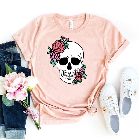 Floral Skull T-shirt, Blossom Skull Shirt, season Tee, Women Top, , Boho Collection Shirt, Floral Tee, ous Tee All Size S-5Xl