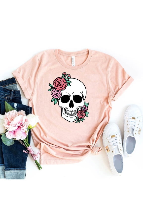 Floral Skull T-shirt, Blossom Skull Shirt, season Tee, Women Top, , Boho Collection Shirt, Floral Tee, ous Tee Tshirt All Size S-5XL