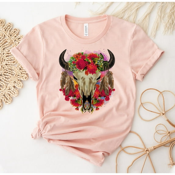Floral Skull T-shirt Butterflies Shirt Boho Human Top Sugar Tee Gift Silver Shirts Rose Halloween Freak Collection Skeleton