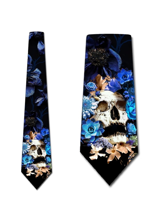 Floral Skull Ties Mens Halloween Necktie Skull Tie by Three Rooker