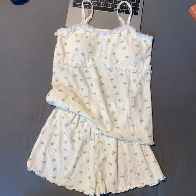 Floral Sleepwear Women Pajama Sets with Pad Pijama Shorts Suit Summer