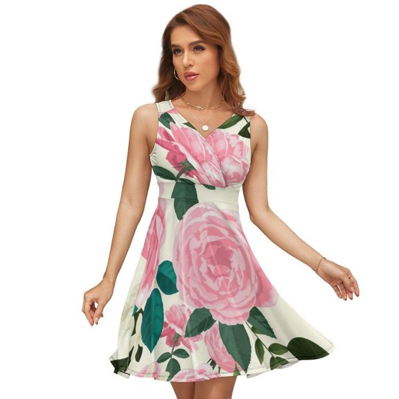 Floral Sleeveless Dress Women Summer Evening Dresses Ladies Sundress