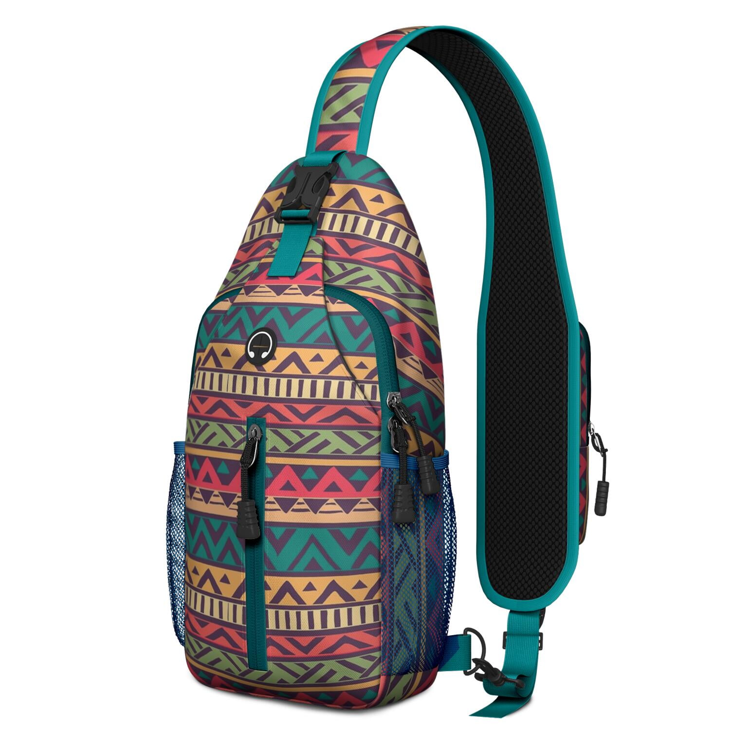 Floral Sling Backpack Retro Ethnic Crossbody Daypack Lightweight with Adjustable Strap