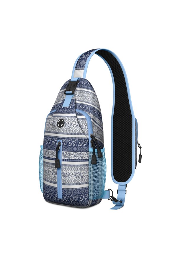 Floral Sling Backpack Retro Ethnic Crossbody Daypack Lightweight with Adjustable Strap