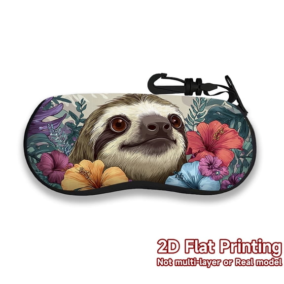 Floral Sloth Bliss Pattern Glasses Case Neoprene Lightweight Soft Shell  Padded Protection  Zip Closure  Portable Travel Accessory