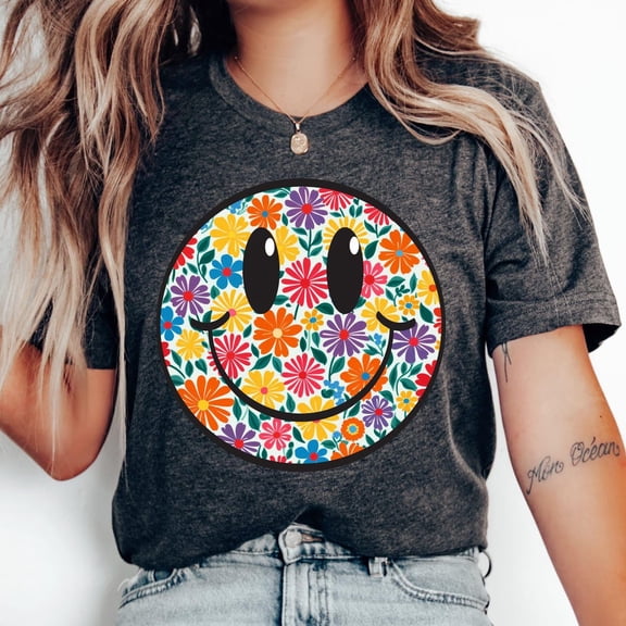 Floral Smiley Face Shirt Motivational Women Shirt Spring Natural Shirt Shirt Hippie Summer Shirt Unisex S-5XL Hot Trending Shirt, Vintage Birthday Gift
