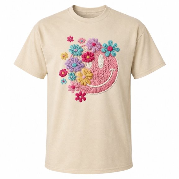 Floral Smiley Graphic T-Shirt, Unisex Classic Fit Cotton Tee