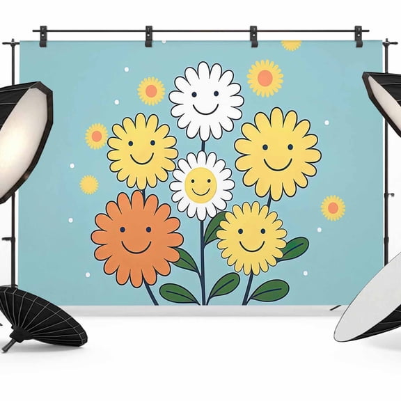 Floral with Smiling Faces Backdrop for Photoshoot,Photography Photo Studio Background Wall Backdrop,Hand Paint Flowers Aqua Backdrop Back Drop Banner Panel for Portraits Wedding Live Streaming 8x6Ft