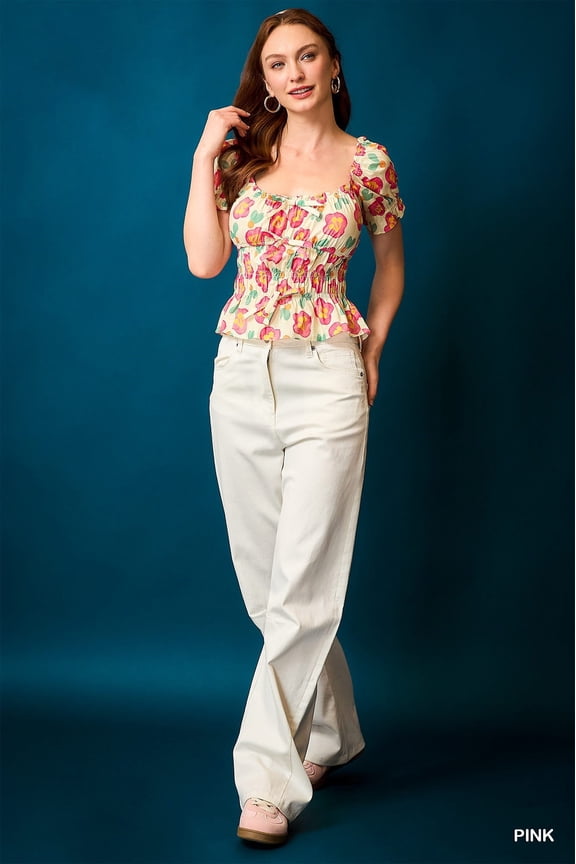 Floral Smocked Peplum Blouse