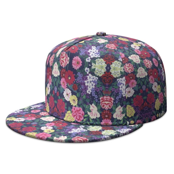 Floral Snapback Hat – Botanical Print Flat Bill Baseball Cap, Adjustable for Women & Men