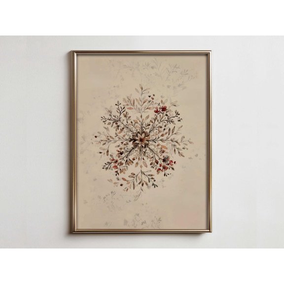 Floral Snowflake Art Print, Elegant Winter Wall Decor Unframed Paper Print