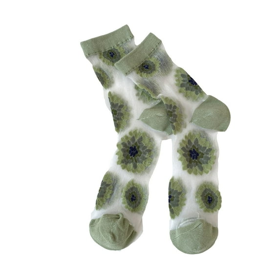 Floral Socks, Audhol Womens Girls Socks Lace Mesh Crew Socks Transparent See Through Dress Sock Thin Nylon Summer Sock Cute Socks Green One Size