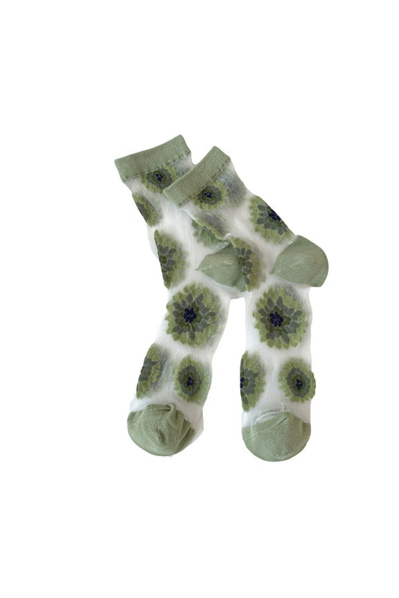Floral Socks, Audhol Womens Girls Socks Lace Mesh Crew Socks Transparent See Through Dress Sock Thin Nylon Summer Sock Cute Socks Green One Size