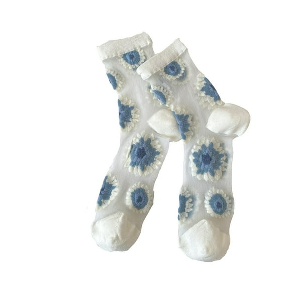 Floral Socks, Audhol Womens Girls Socks Lace Mesh Crew Socks Transparent See Through Dress Sock Thin Nylon Summer Sock Cute Socks White One Size