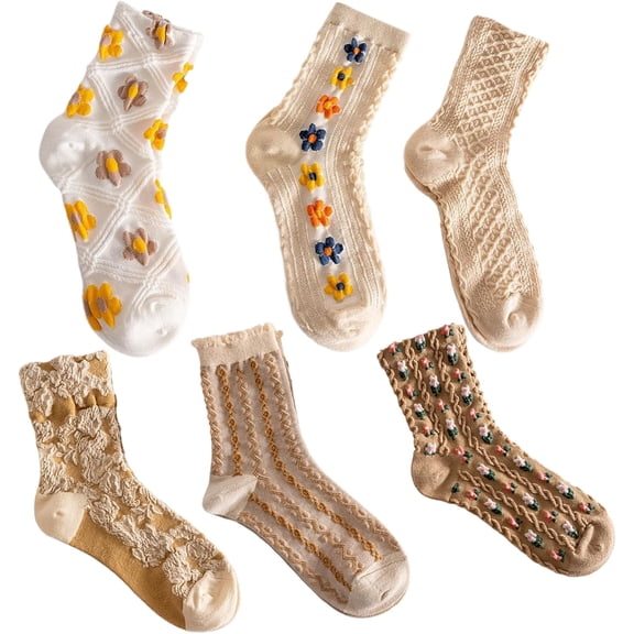 ABCISI Multicolor Floral Cotton Socks, Breathable, 6 Pack