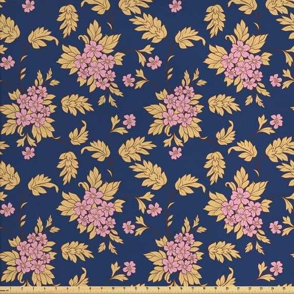 Ambesonne Floral Fabric by the Yard Upholstery, Vintage Garden Blossoms, 10 Yards, Lavender Brown