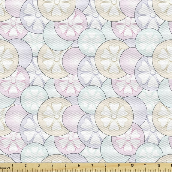 Ambesonne Floral Fabric by the Yard Upholstery, Pink and Blue Flowers Image, 2 Yards, Multicolor