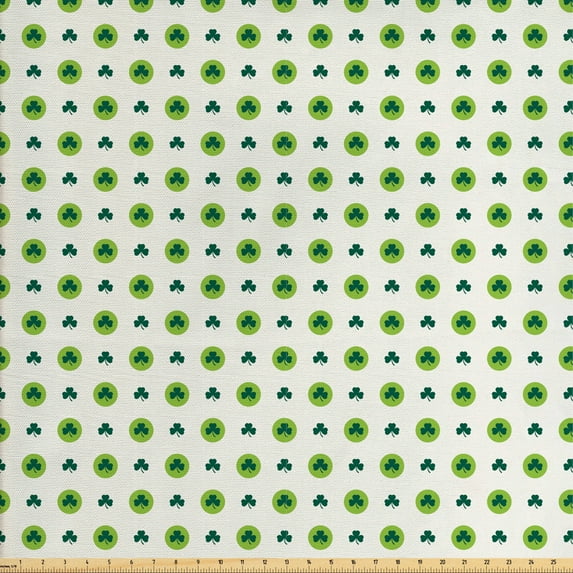 Floral Sofa Upholstery Fabric by the Yard, Clover Flowers Green Dots Cultural Irish St. Patrick's Day Pattern, Decorative Fabric for DIY and Home Accents, Lime Green Dark Green by Ambesonne