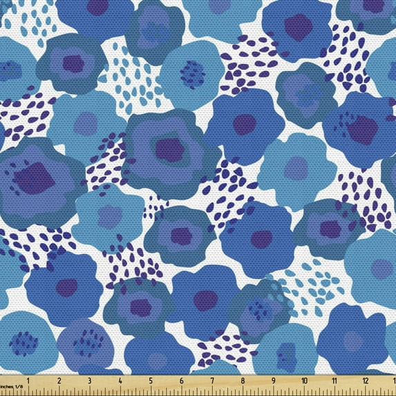 Floral Sofa Upholstery Fabric by the Yard, Cold Toned Brushstroke Style Peony Petals Meadow Wildflowers Pattern, Decorative Fabric for DIY and Home Accents, Violet Blue and Purple by Ambesonne