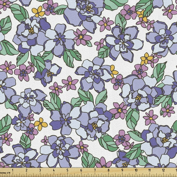 Floral Sofa Upholstery Fabric by the Yard, Colorful Spring Blossom Flowers Repetitive Hand Drawn Like Pattern, Decorative Fabric for DIY and Home Accents, Pale Pink Almond Green by Ambesonne