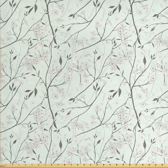 Ambesonne Floral Fabric by the Yard Upholstery, Grunge Feminine Blossoms, 3 Yards, Mint Green White