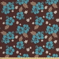 thumbnail image 1 of Ambesonne Floral Fabric by the Yard Upholstery, White Flower Hibiscus Art, 2 Yards, Sea Blue Brown, 1 of 5