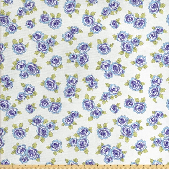 Ambesonne Floral Fabric by the Yard Upholstery, Delicate Flower Art, 10 Yards, Ceil Blue White