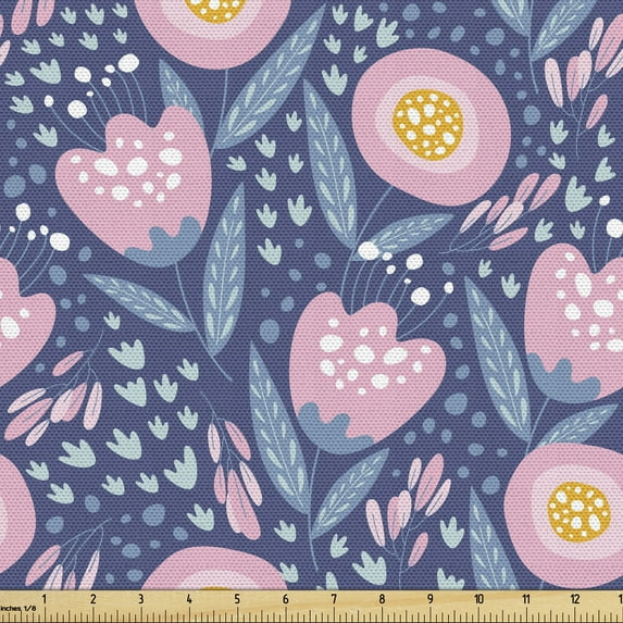 Floral Sofa Upholstery Fabric by the Yard, Dreamy Flowers Blots and Vintage Strokes Petals, Decorative Fabric for DIY and Home Accents, Rose Dark Lavender by Ambesonne