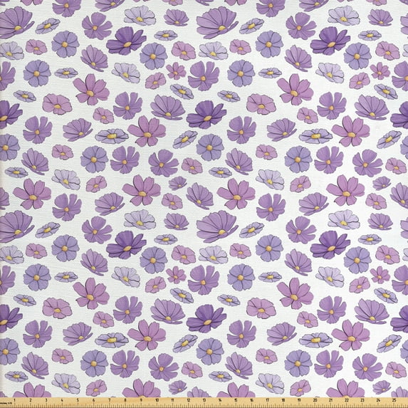 Floral Sofa Upholstery Fabric by the Yard, Feminine Cartoonish Pattern with Petals, Decorative Fabric for DIY and Home Accents, Lavender Lavender Blue by Ambesonne