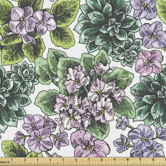 Ambesonne Floral Fabric by the Yard Upholstery, Violet Peonies, 1 Yard, Multicolor