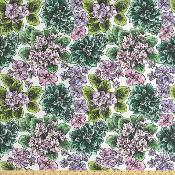 Ambesonne Floral Fabric by the Yard Upholstery, Violet Peonies, 3 Yards, Multicolor