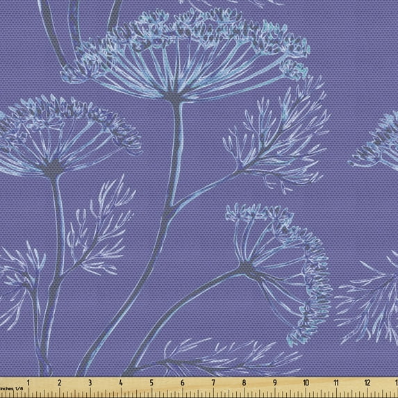 Floral Sofa Upholstery Fabric by the Yard, Flowers Image of Botany Sprigs Illustration Plants of the Nature Theme, Decorative Fabric for DIY and Home Accents, Blue Violet and Sky Blue by Ambesonne