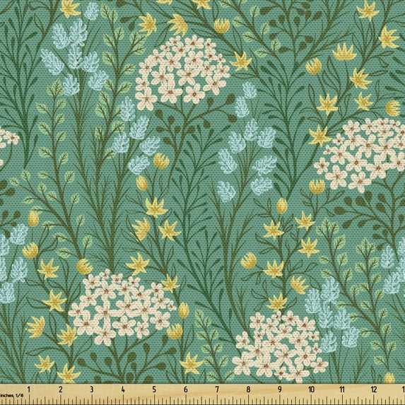 Floral Sofa Upholstery Fabric by the Yard, Garden of Small Flowers with Vibrant Fresh Blooming Leaves and Petals Illustration, Decorative Fabric for DIY and Home Accents, Multicolor by Ambesonne