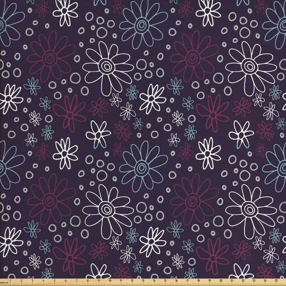 Ambesonne Floral Fabric by the Yard Upholstery, Doodle Daisy Blossoms, 5 Yards, Multicolor