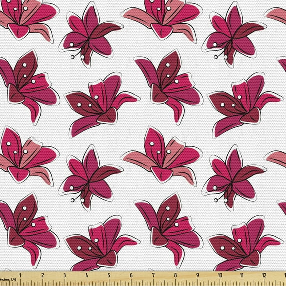 Floral Sofa Upholstery Fabric by the Yard, Natural Theme Flowers Patterns from Lilies Motifs Romantic Art, Decorative Fabric for DIY and Home Accents, Raspberry Magenta Pastel Pink by Ambesonne