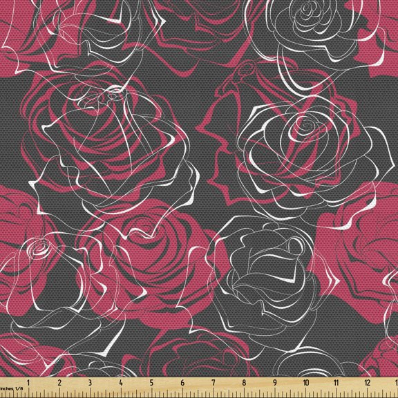 Ambesonne Floral Fabric by the Yard Upholstery, Ombre Rose Blooom Art, 1 Yard, Charcoal Grey Magenta