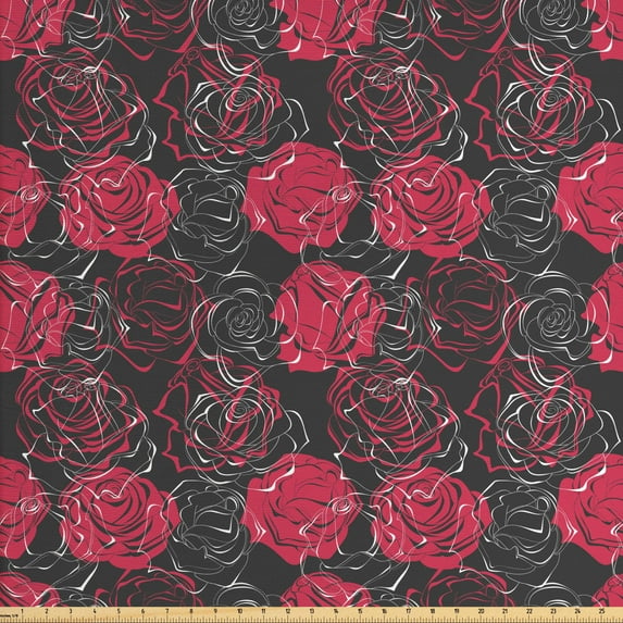 Ambesonne Floral Fabric by the Yard Upholstery, Ombre Rose Blooom Art, 10 Yards, Charcoal Grey Magenta
