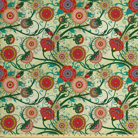 Ambesonne Floral Fabric by the Yard Upholstery, Oriental Inspirations, 5 Yards, Multicolor