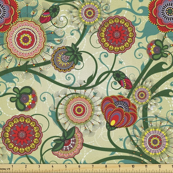 Ambesonne Floral Fabric by the Yard Upholstery, Oriental Inspirations, 1 Yard, Multicolor