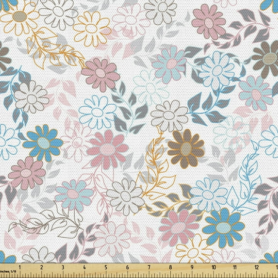 Ambesonne Floral Fabric by the Yard Upholstery, Pastel Daisies, 1 Yard, Multicolor