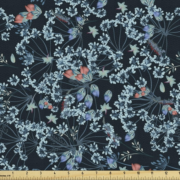 Ambesonne Floral Fabric by the Yard Upholstery, Vintage Style Endemic Garden, 1 Yard, Multicolor