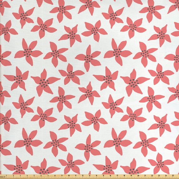 Floral Sofa Upholstery Fabric by the Yard, Poinsettias Polka Dots Blossoming Flower Type Spring Mood, Decorative Fabric for DIY and Home Accents, Vermilion Warm Taupe by Ambesonne