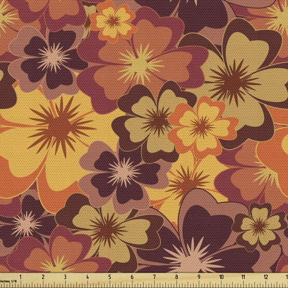 Ambesonne Floral Fabric by the Yard Upholstery, Flowers of Autumn Style Art, 1 Yard, Pale Orange Multicolor