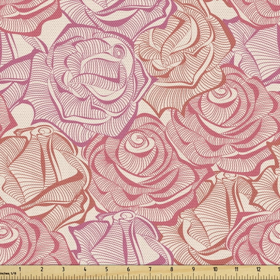 Floral Sofa Upholstery Fabric by the Yard, Rose Stems Pattern Vintage Romance Feminine Design, Decorative Fabric for DIY and Home Accents, Pink Dried Rose by Ambesonne