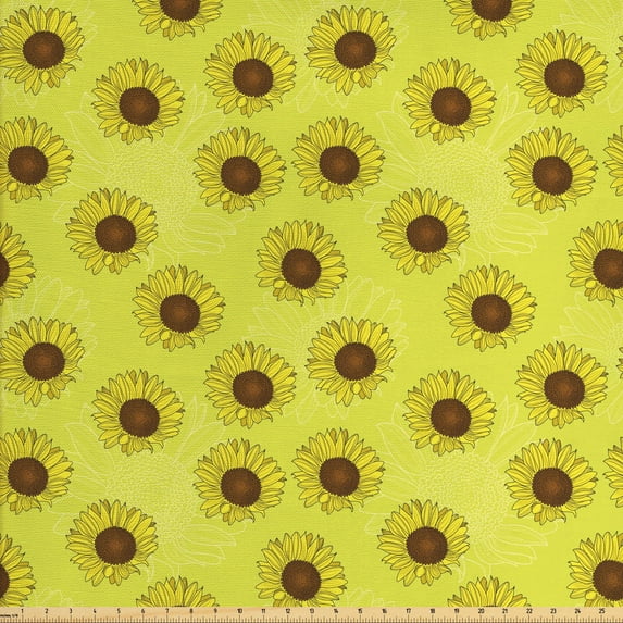 Ambesonne Floral Fabric by the Yard Upholstery, Rustic Sunflowers Silhouette, 5 Yards, Pale Avocado Green Umber