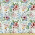 thumbnail image 1 of Floral Sofa Upholstery Fabric by the Yard, Tropical Composition of Exotic Parrots Flowers and Leaves Hawaiian Summer, Decorative Fabric for DIY and Home Accents, White and Multicolor by Ambesonne, 1 of 5